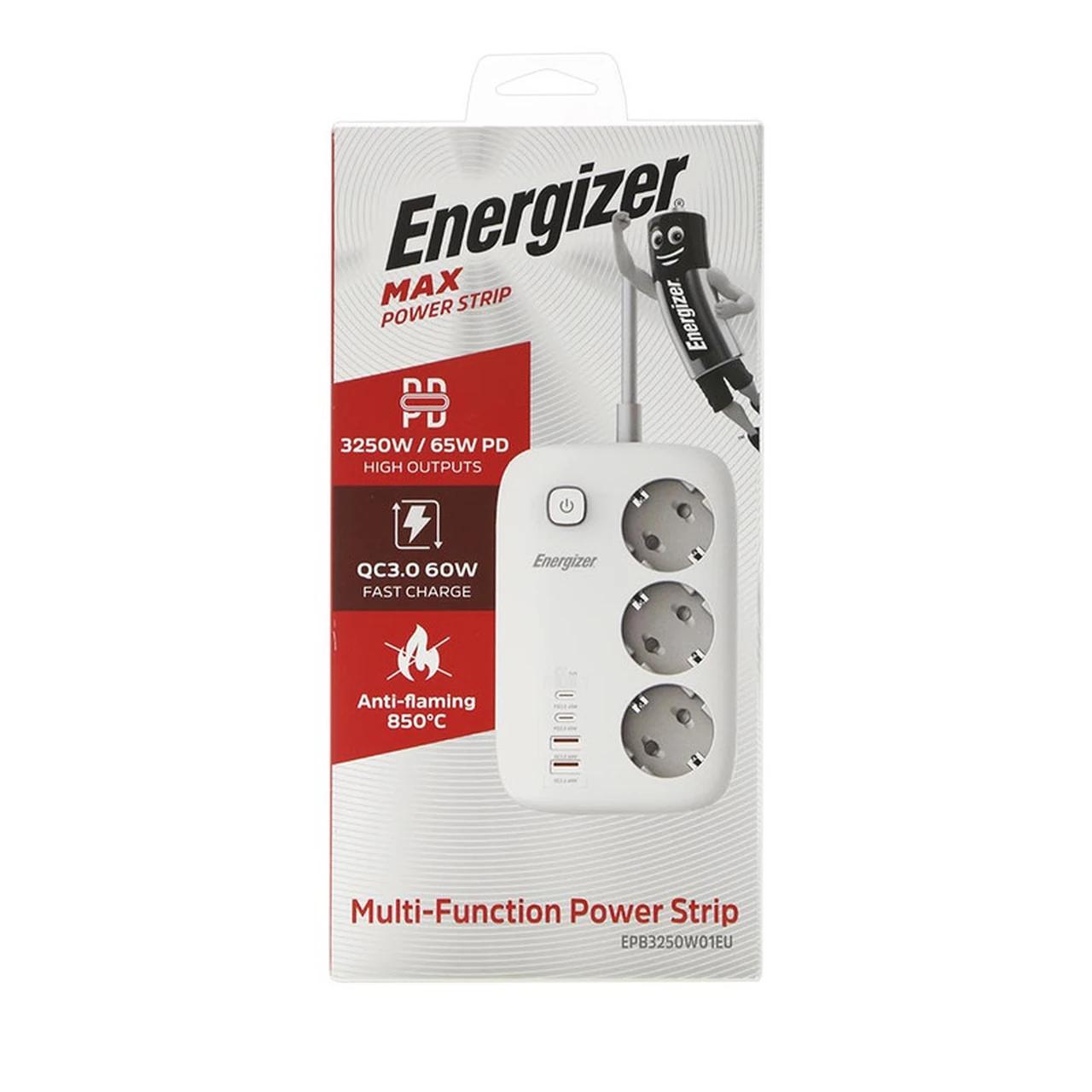 چندراهی برق 3 خانه Energizer مدل EPB3250W01EU 60W - سفید
