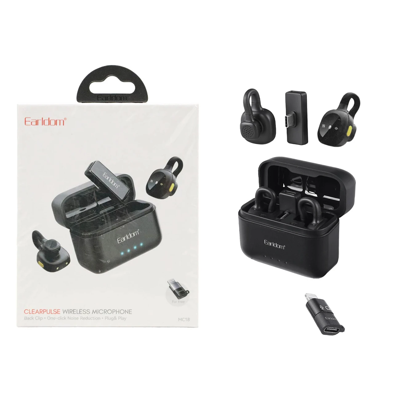 میکروفون بی سیم یقه ای Earldom Type-c مدل MC18 - مشکی(تبدیل هدیه Type-c تو Lightning داخل جعبه)