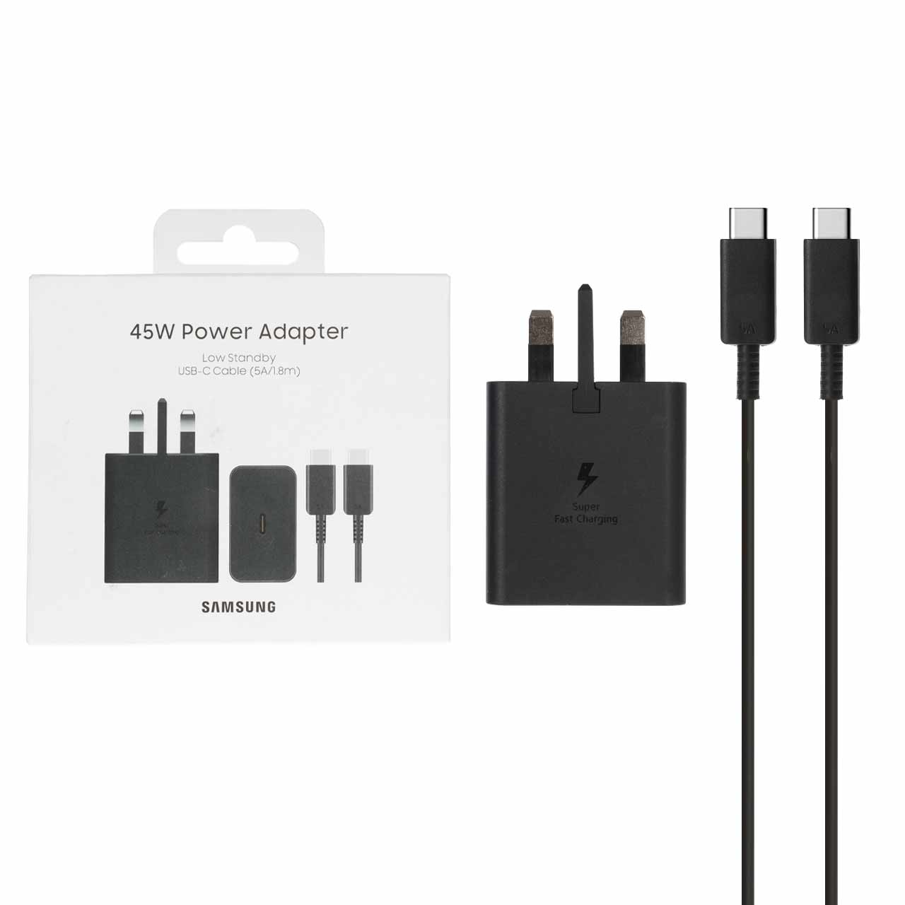 شارژر سه پین + کابل SAMSUNG 45W اصل T4511 ( فست و PD) مشکی - اصل چین (گارانتی 18 ماهه تعویض اچ دی سرویس )