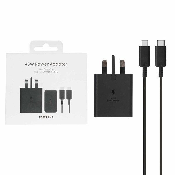 شارژر سه پین + کابل SAMSUNG 45W اصل T4511 ( فست و PD) مشکی - اصل چین (گارانتی 18 ماهه تعویض اچ دی سرویس )