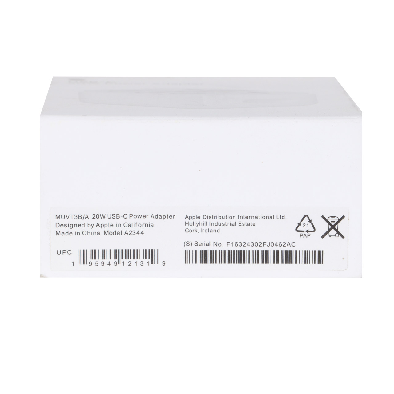 شارژر دیواری اپل 20W - B/A مدل A2344 - سفید - New Pack 2024 - اصل چین (گارانتی 18 ماهه تعویض اچ دی سرویس )