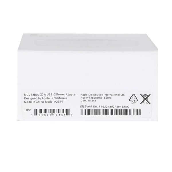 شارژر دیواری اپل 20W - B/A مدل A2344 - سفید - New Pack 2024 - اصل چین (گارانتی 18 ماهه تعویض اچ دی سرویس )