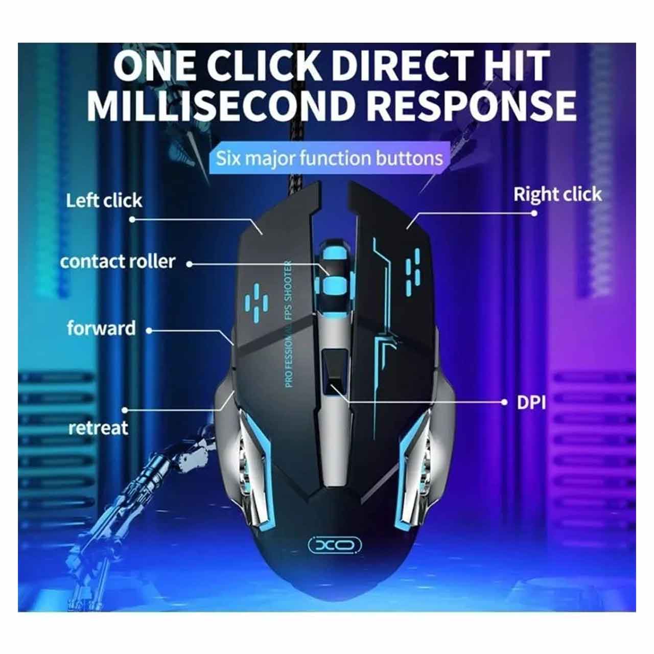 ماوس باسیم گیمینگ XO مدل XO - M10 - مشکی نقره ای