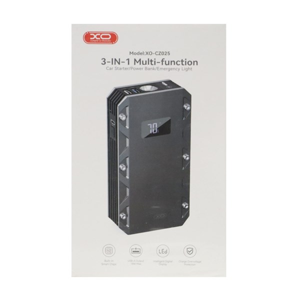 جامپ استارتر خودرو و پاوربانک18W فست شارژ XO 10000mAh مدل XO-CZ025 - مشکی(دارای چراغ LED)