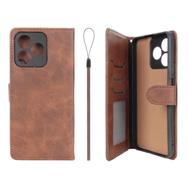 کیف موبایل مگنتی درجه یک داخل خز MNC Plus مدل Realme C53 / C51 / Note 50 - قهوه ای