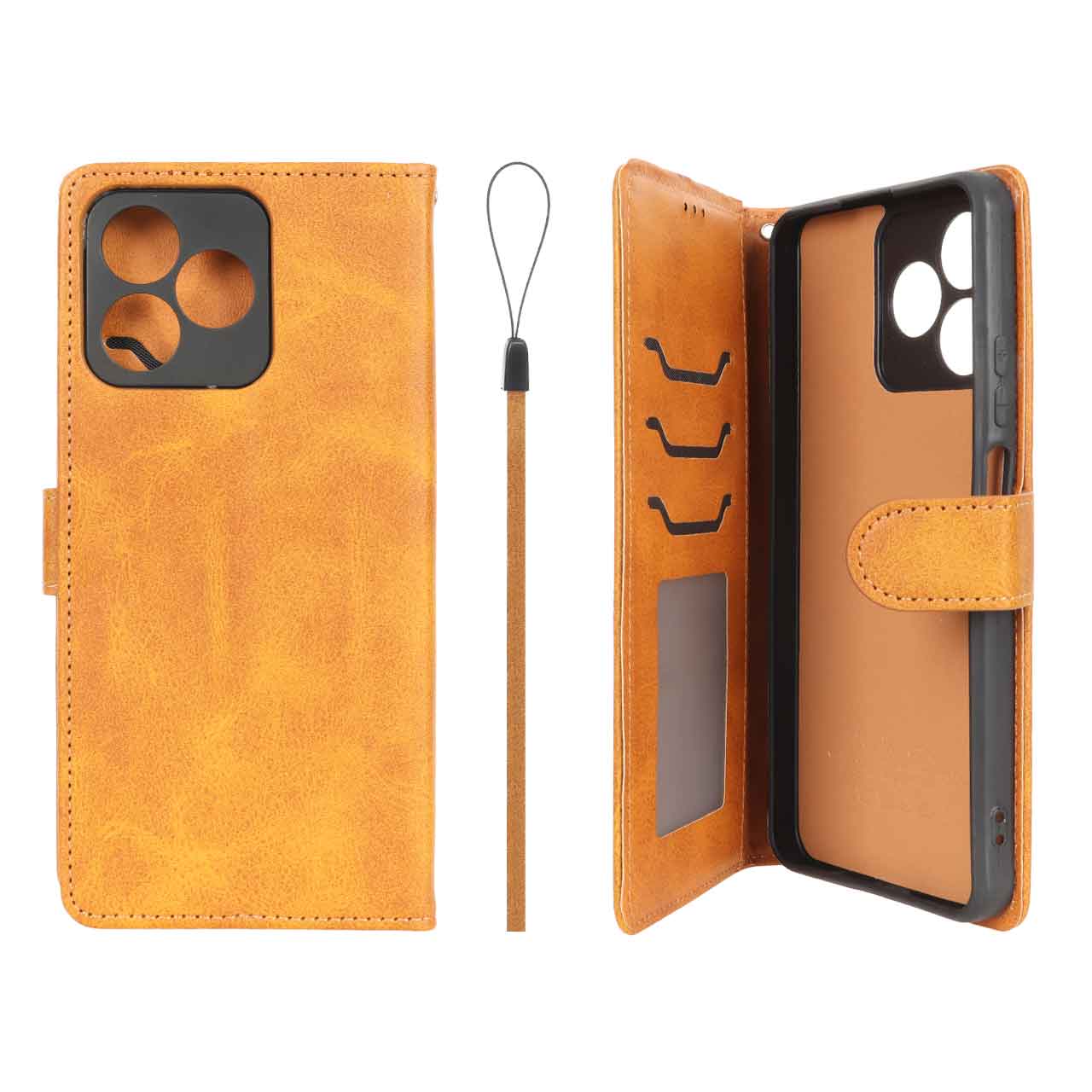 کیف موبایل مگنتی درجه یک داخل خز MNC Plus مدل Realme C53 / C51 / Note 50 - عسلی