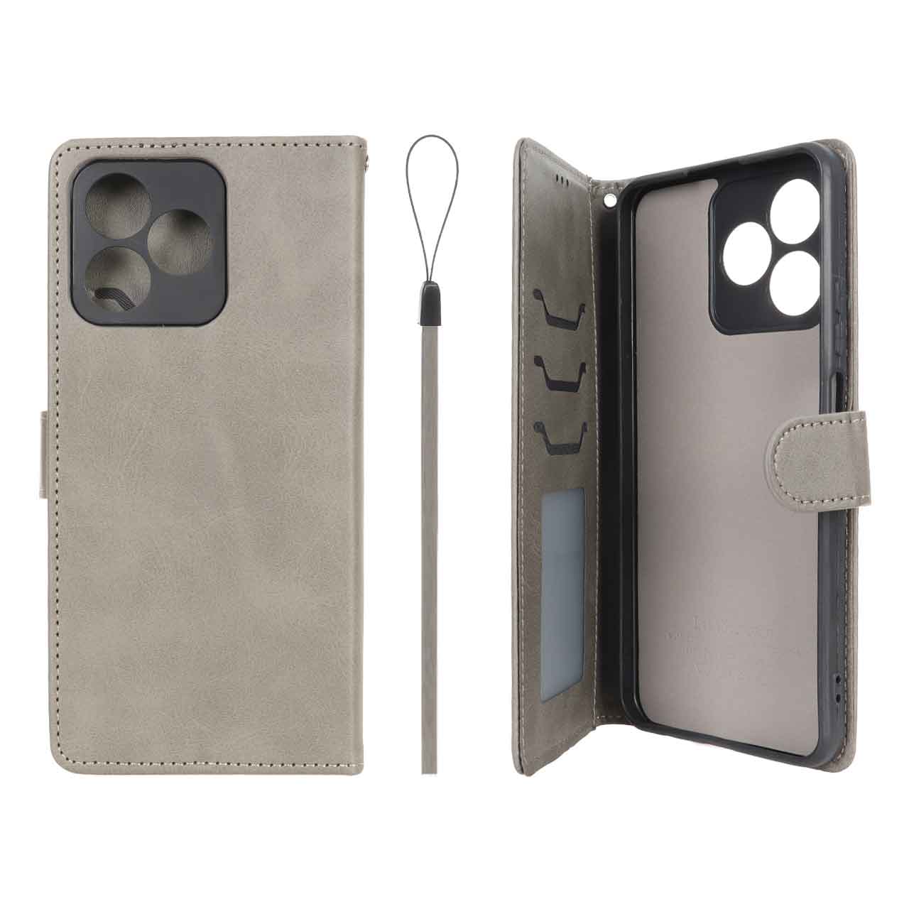 کیف موبایل مگنتی درجه یک داخل خز MNC Plus مدل Realme C53 / C51 / Note 50 - خاکستری