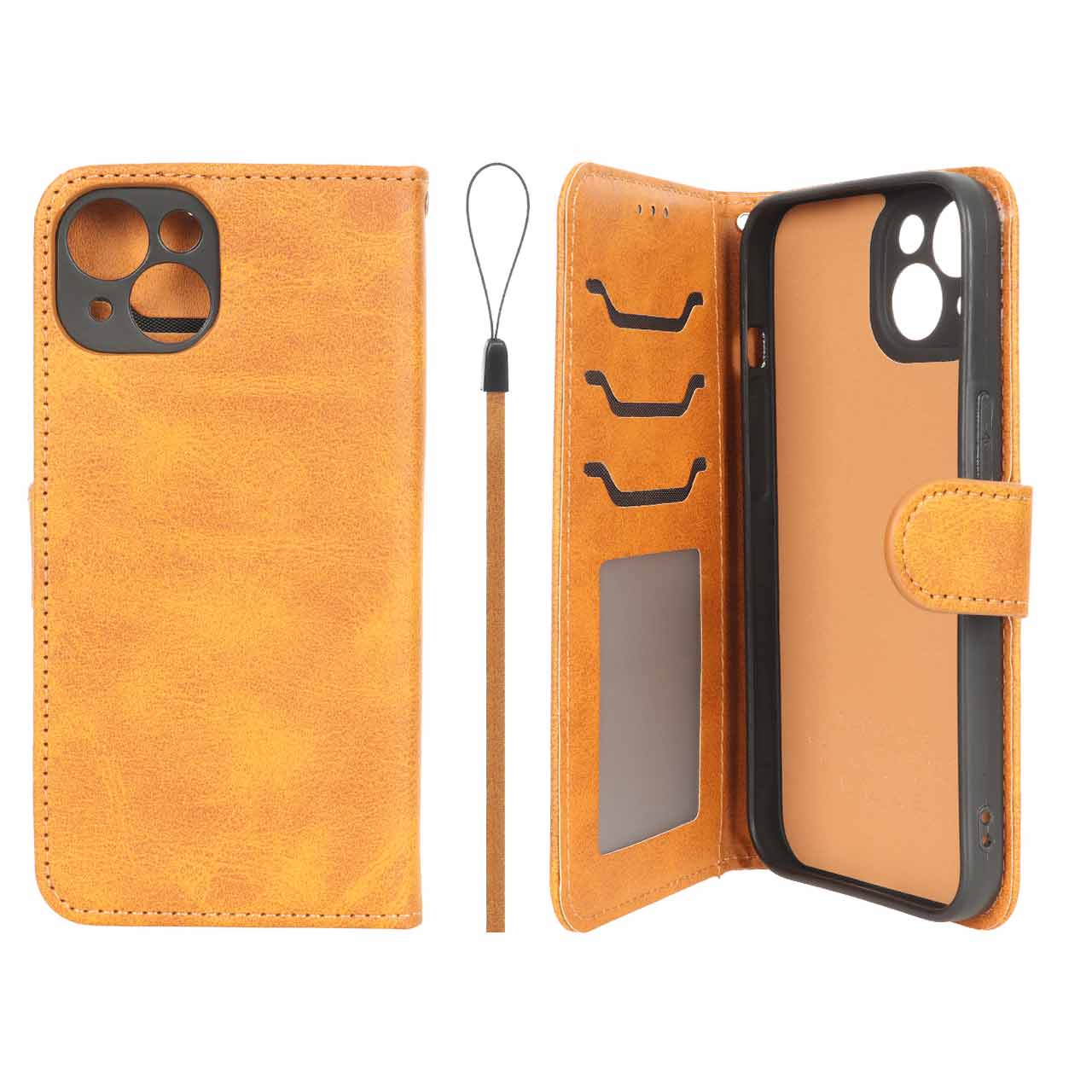 کیف موبایل مگنتی درجه یک داخل خز MNC Plus مدل Apple iPhone 13 / iPhone 14 - عسلی