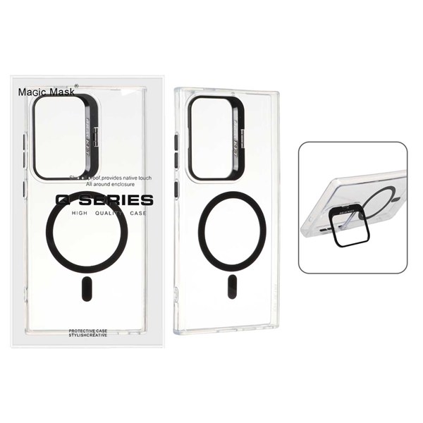 قاب اورجینال Q Series Bracket کریستالی Magsafe لنز استندشو Samsung Galaxy S24 Ultra - مشکی (پک دار)