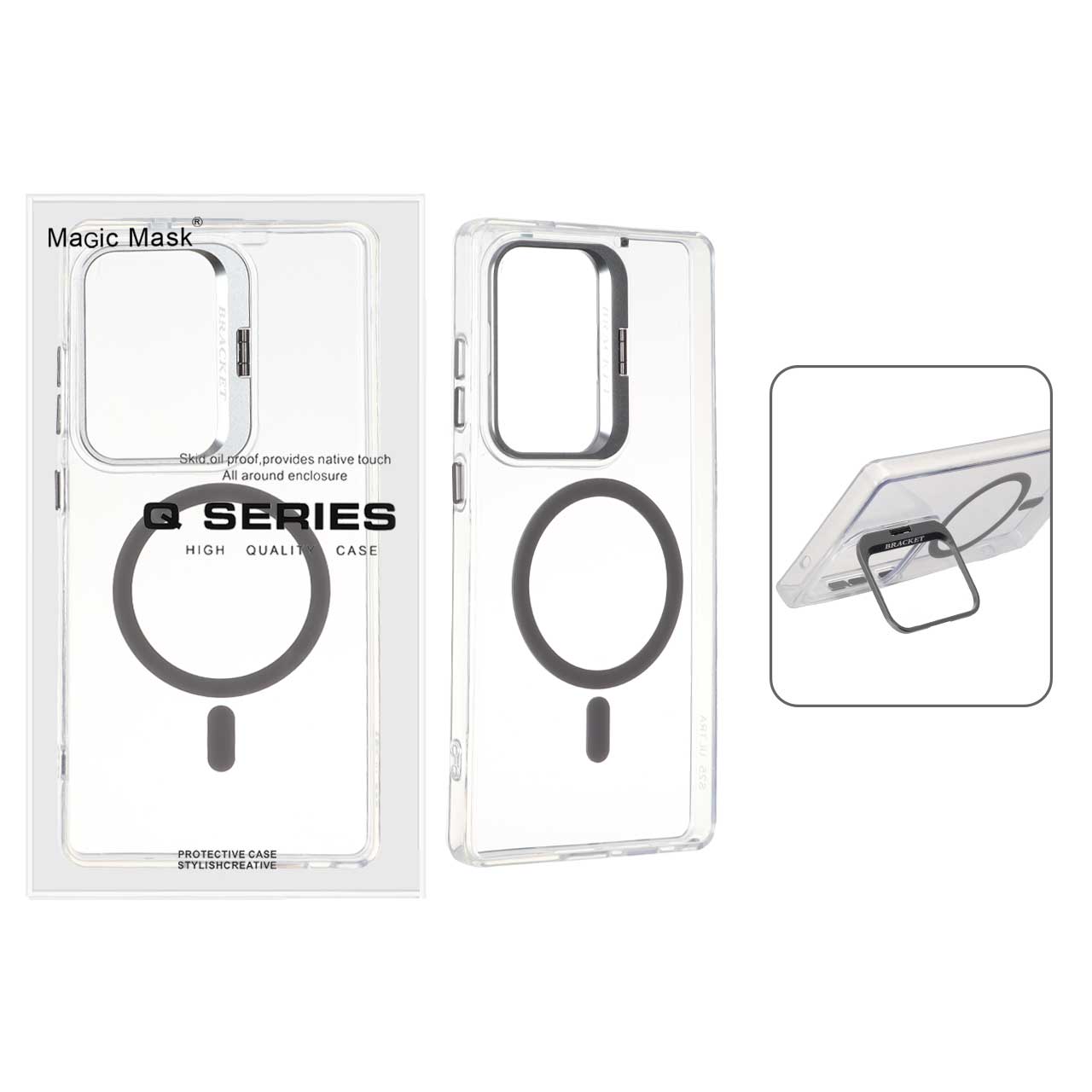 قاب اورجینال Q Series Bracket کریستالی Magsafe لنز استندشو Samsung Galaxy S25 Ultra - خاکستری (پک دار)