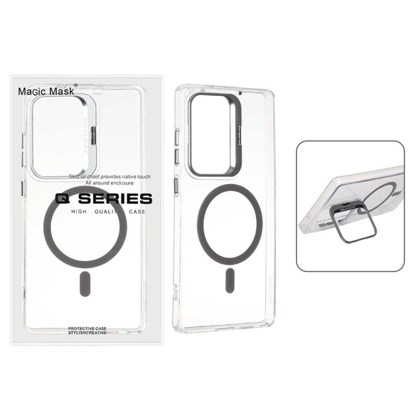 قاب اورجینال Q Series Bracket کریستالی Magsafe لنز استندشو Samsung Galaxy S25 Ultra - خاکستری (پک دار)