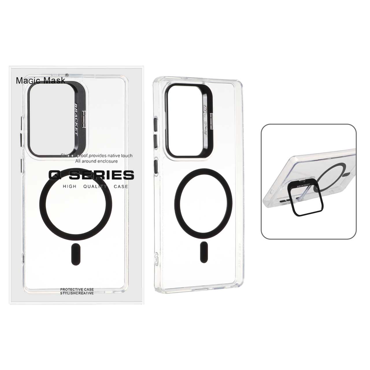 قاب اورجینال Q Series Bracket کریستالی Magsafe لنز استندشو Samsung Galaxy S25 Ultra - مشکی (پک دار)