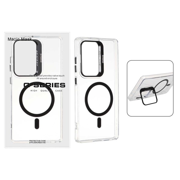 قاب اورجینال Q Series Bracket کریستالی Magsafe لنز استندشو Samsung Galaxy S25 Ultra - مشکی (پک دار)