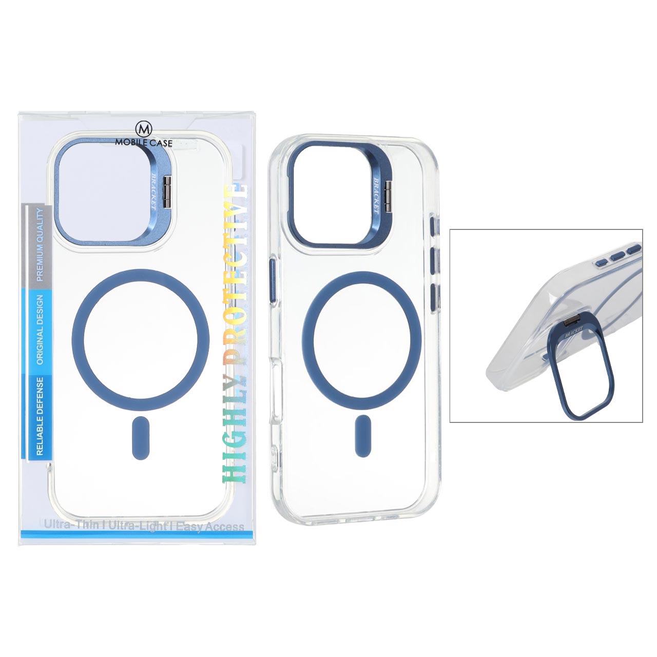 قاب اورجینال Bracket کریستالی MagSafe لنز استندشو Apple iPhone 16 Pro Max - آبی (پک دار)