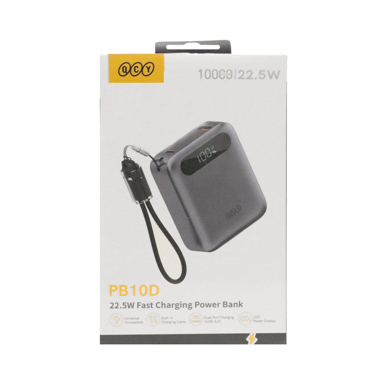 پاوربانک فست شارژ QCY 10000mAh مدل PB10D 22.5W - خاکستری (گارانتی 18 ماهه شرکتی)