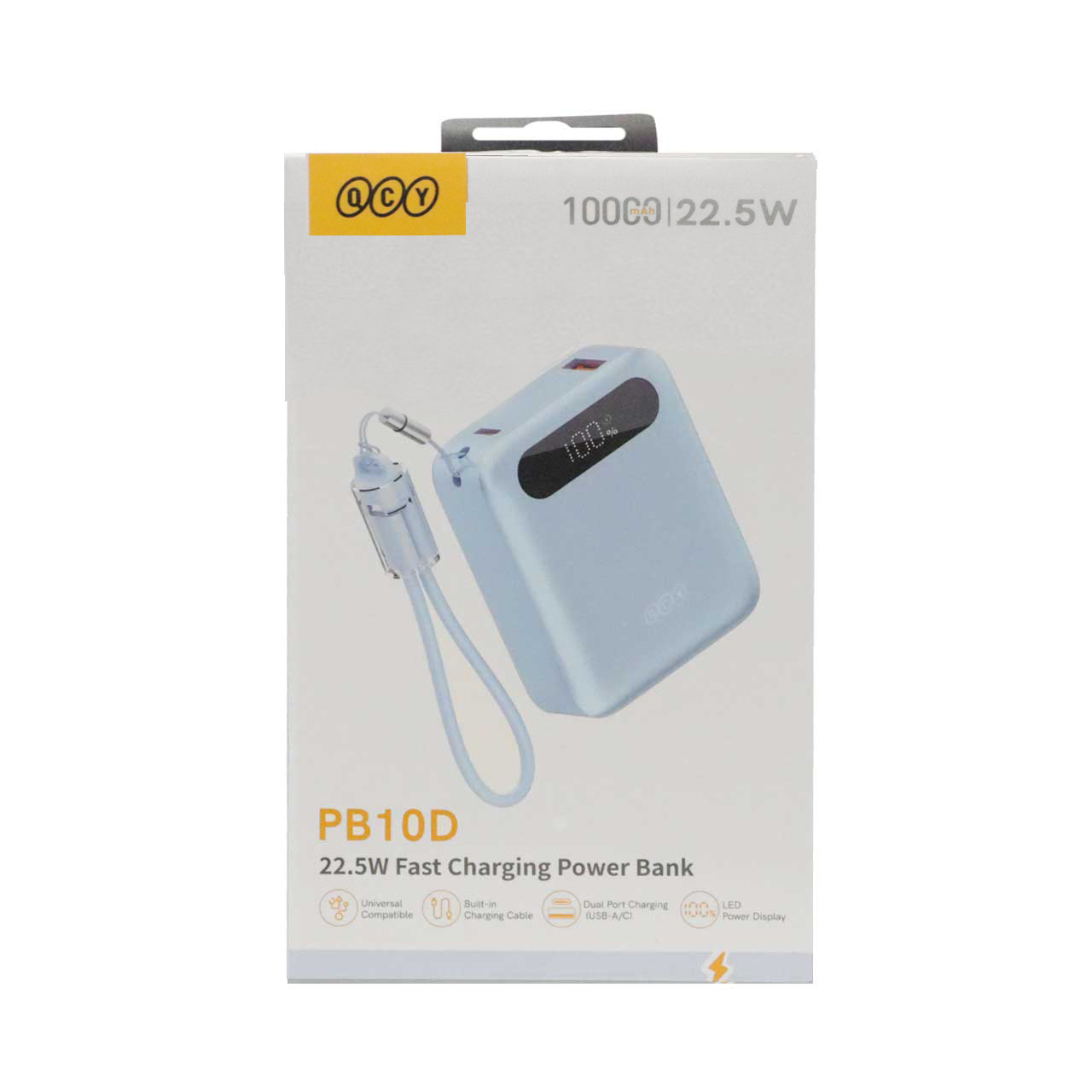 پاوربانک فست شارژ QCY 10000mAh مدل PB10D 22.5W - آبی (گارانتی 18 ماهه شرکتی)