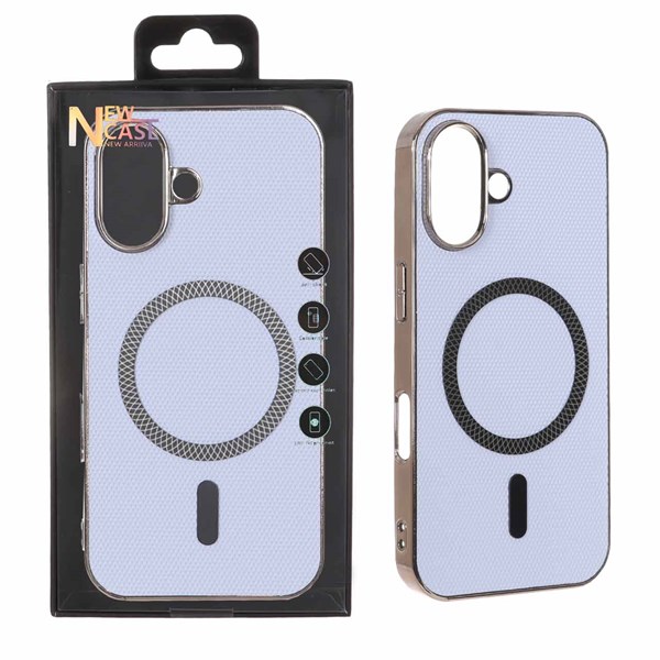 قاب سوزنی طرح مگ سیف مگنت فلزی دور براق Apple iPhone 16 - یاسی (پک دار)