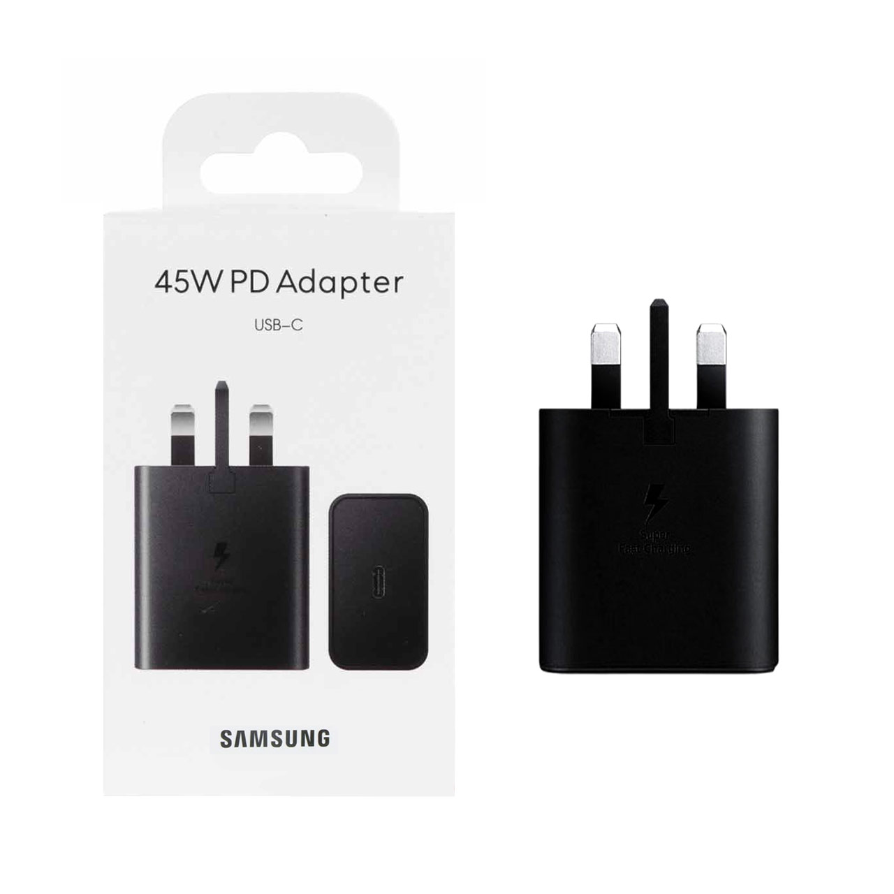 شارژر دیواری سه پین سوپر فست 2.0 و PD تک پورت SAMSUNG Type-C مدل EP-T4510 45W- مشکی - DST - درجه یک (کارکرده)