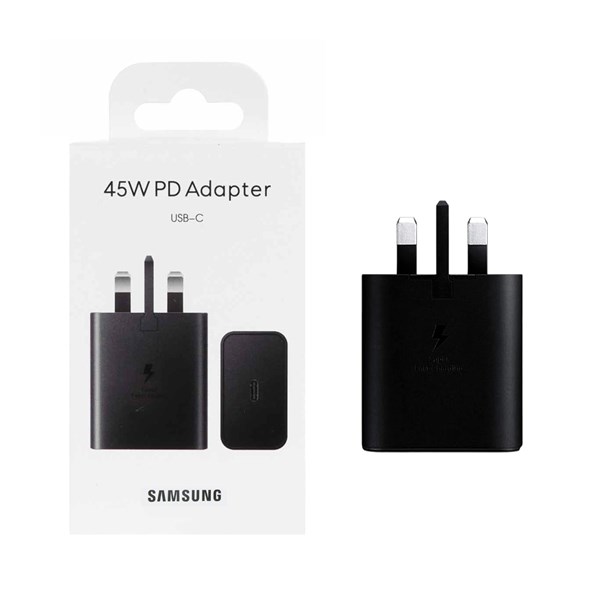 شارژر دیواری سه پین سوپر فست 2.0 و PD تک پورت SAMSUNG Type-C مدل EP-T4510 45W- مشکی - DST - درجه یک (کارکرده)