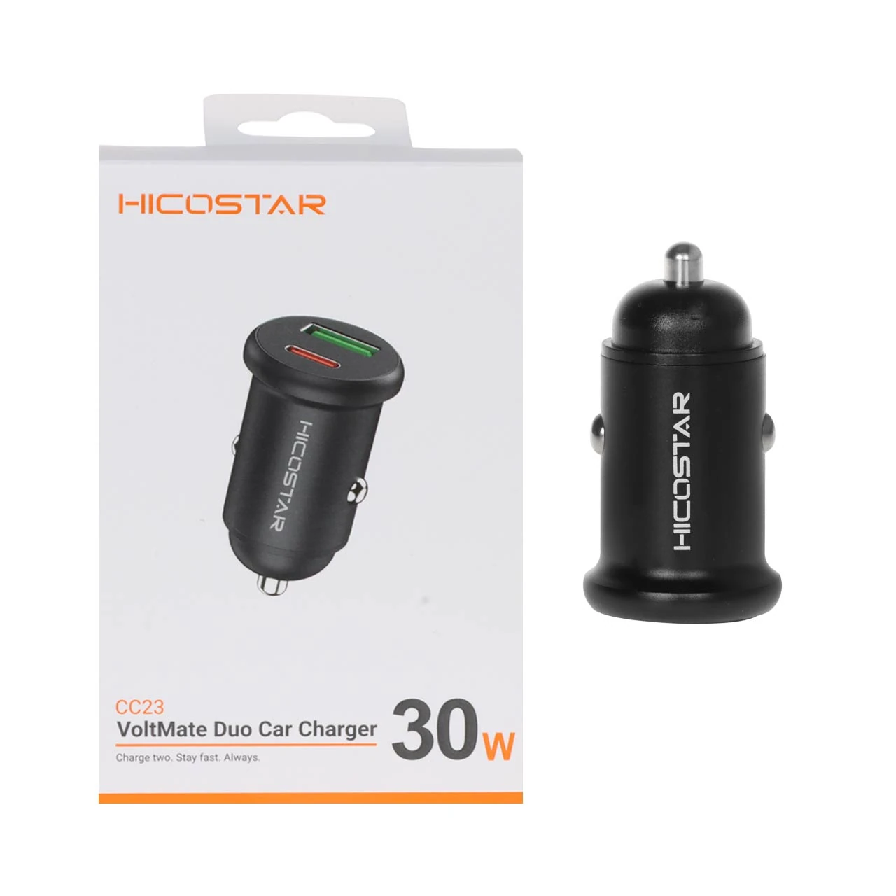 شارژر فندکی فست و PD دو پورت Hicostar مدل CC23 30W - مشکی