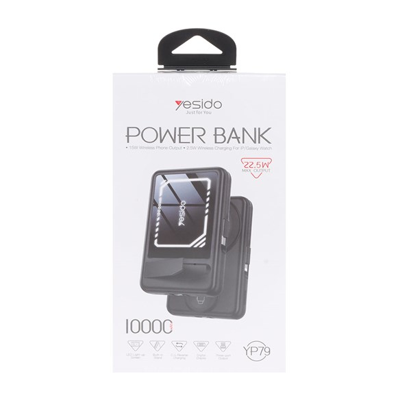 پاوربانک وایرلس و فست شارژ Yesido 10000mAh مدل YP79 22.5W - مشکی (گارانتی 18 ماه تعویض نیکان همراه)