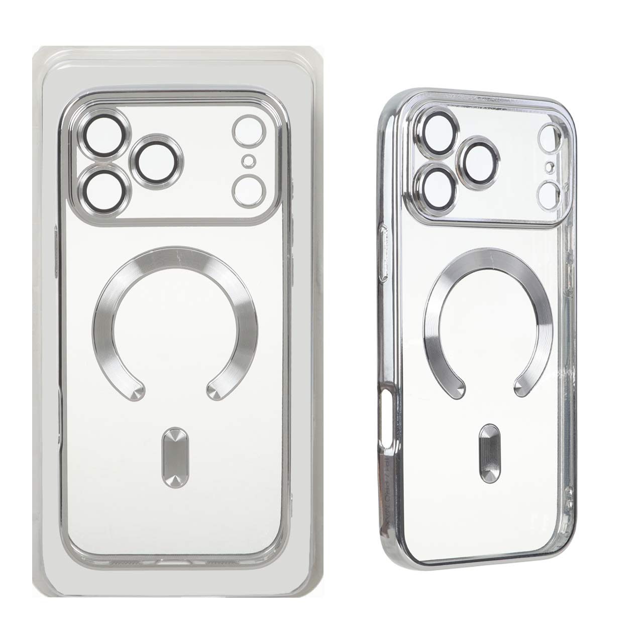 قاب اورجینال الکترواستاتیک Magsafe لنز گلس دار Apple iPhone 17 Pro Max - نقره ای (پک دار)