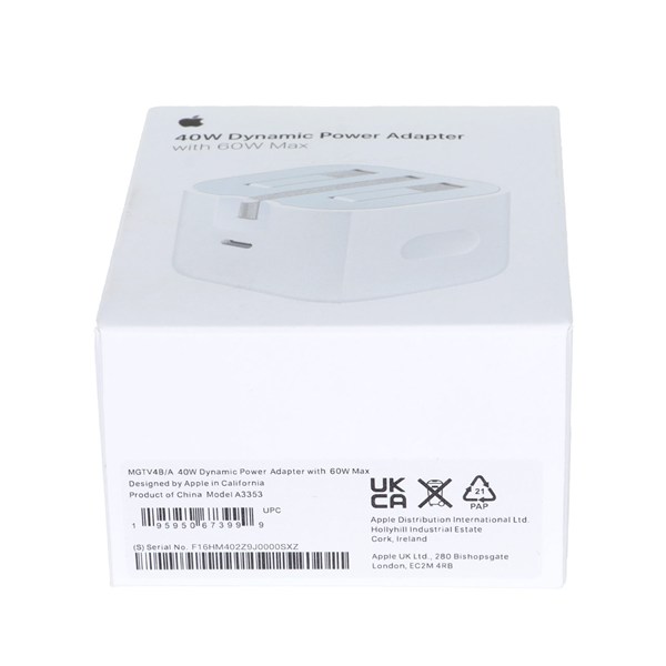 شارژر 40 وات اپل مدل 40W Dynamic Power Adapter with 60W Max - اصل چین (گارانتی 18 ماهه تعویض اچ دی سرویس )