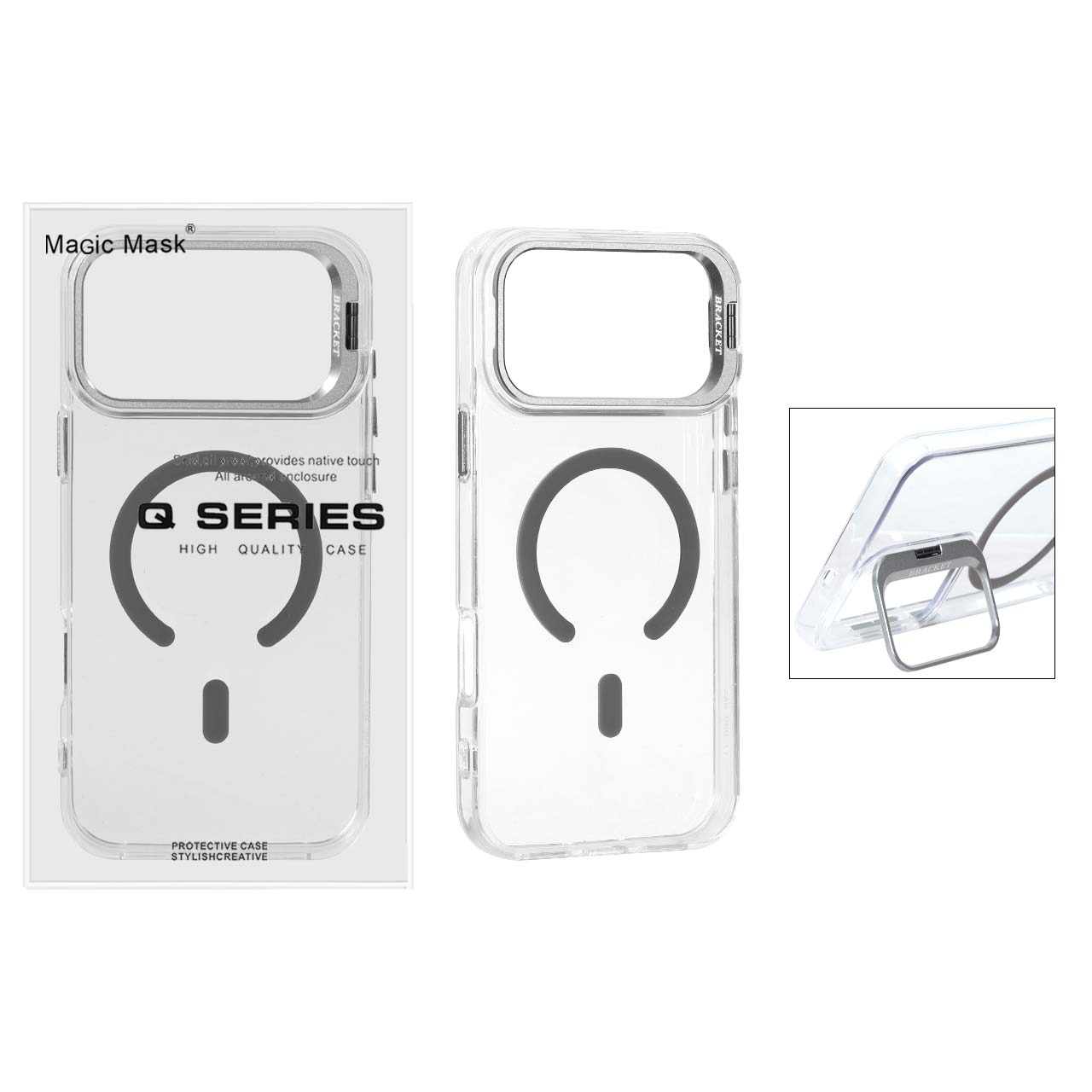 قاب اورجینال Q Series Bracket کریستالی Magsafe لنز استندشو Apple iPhone 17 Pro Max - خاکستری (پک دار )
