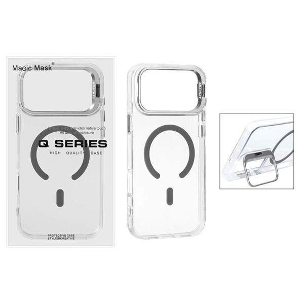 قاب اورجینال Q Series Bracket کریستالی Magsafe لنز استندشو Apple iPhone 17 Pro Max - خاکستری (پک دار )