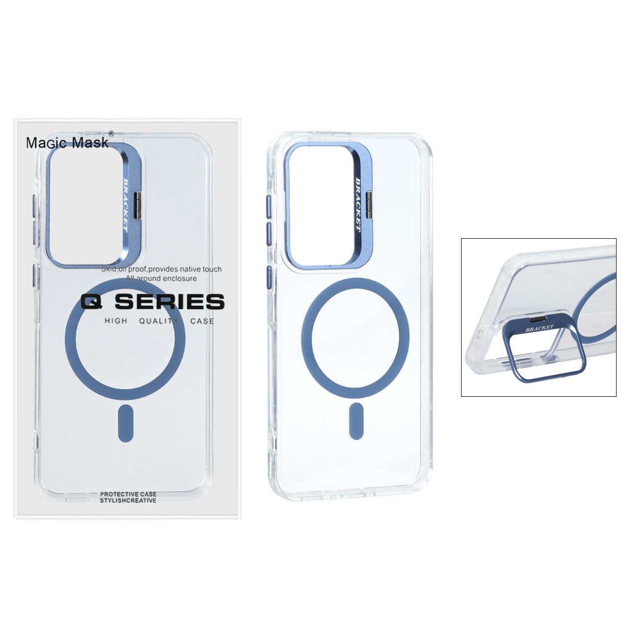 قاب اورجینال Q Series Bracket کریستالی Magsafe لنز استندشو Samsung Galaxy A56 / A36 - آبی (پک دار )