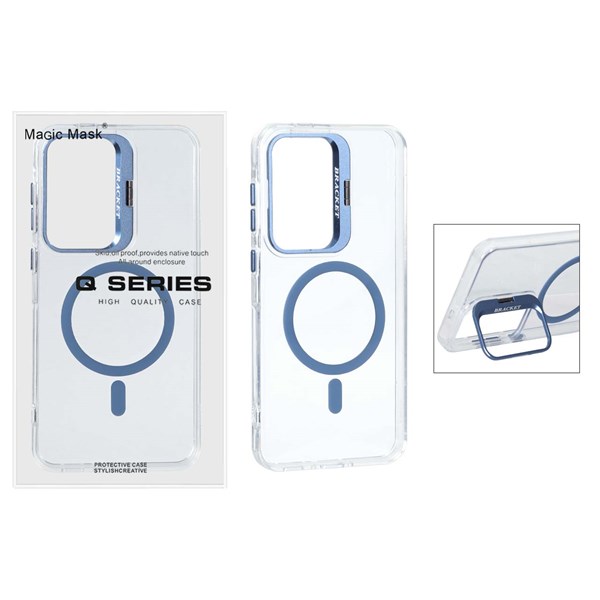 قاب اورجینال Q Series Bracket کریستالی Magsafe لنز استندشو Samsung Galaxy A56 / A36 - آبی (پک دار )