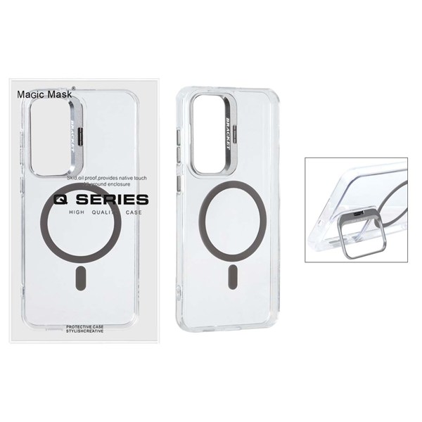 قاب اورجینال Q Series Bracket کریستالی Magsafe لنز استندشو Samsung Galaxy S25 FE - خاکستری (پک دار )