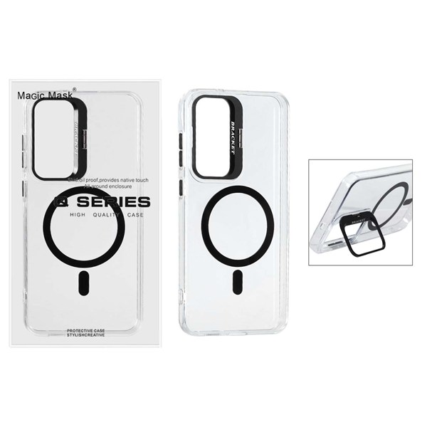 قاب اورجینال Q Series Bracket کریستالی Magsafe لنز استندشو Samsung Galaxy S25 FE - مشکی (پک دار )