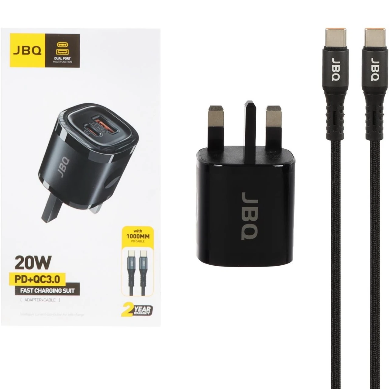 شارژر دیواری فست و PD دو پورت JBQ مدل WC-609B 20W همراه با کابل Type-C To Type-C - مشکی (گارانتی یکساله رصاصی)