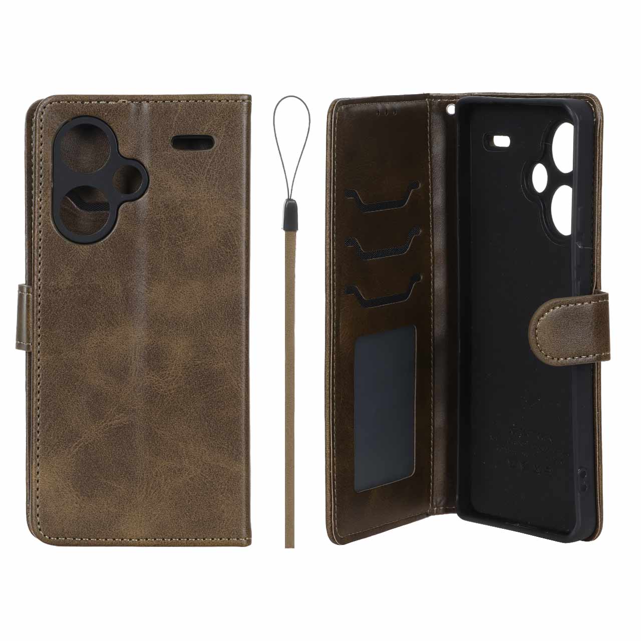 کیف موبایل مگنتی درجه یک داخل خز MNC Plus مدل Xiaomi Redmi Note 13 Pro Plus 5G - سبز زیتونی