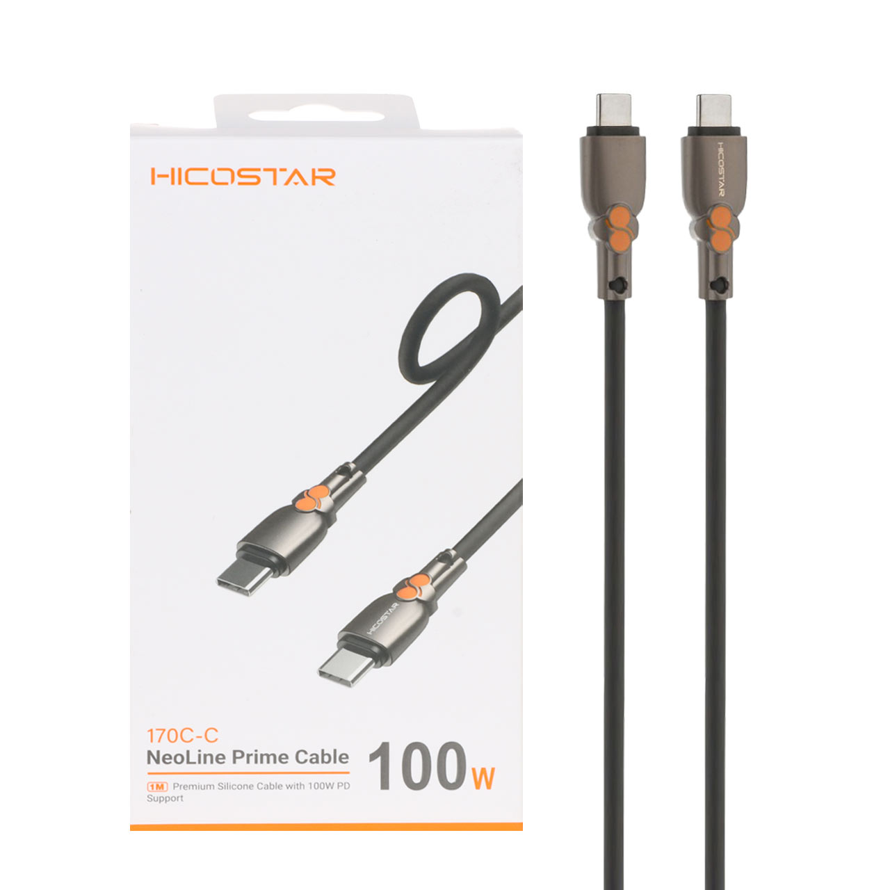 کابل شارژ فست و Hicostar Type-C to Type-C PD مدل 170C-C 100W - مشکی