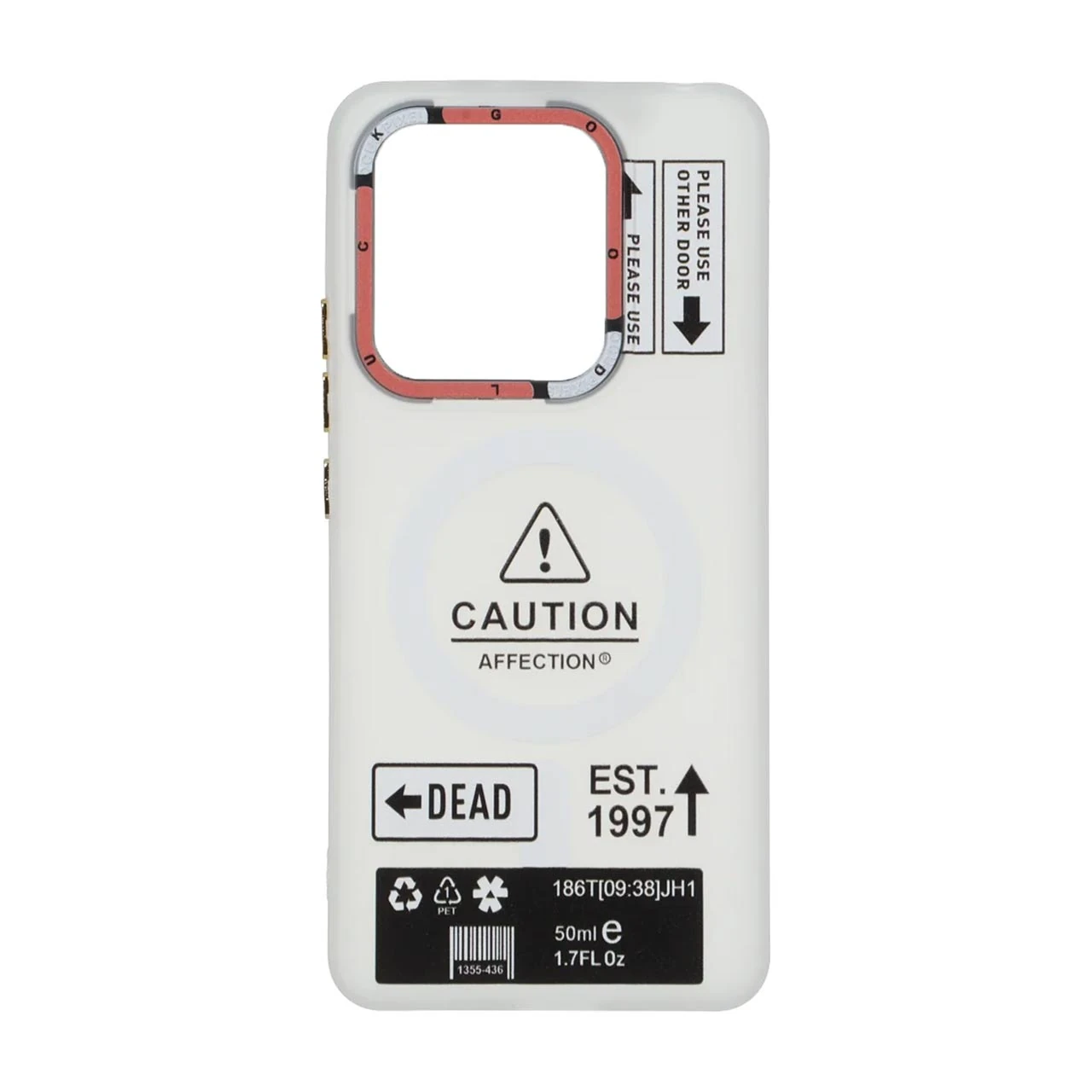 قاب Caution مات طرح مگ سیف دکمه متال Xiaomi Redmi Note 14 4G - سفید