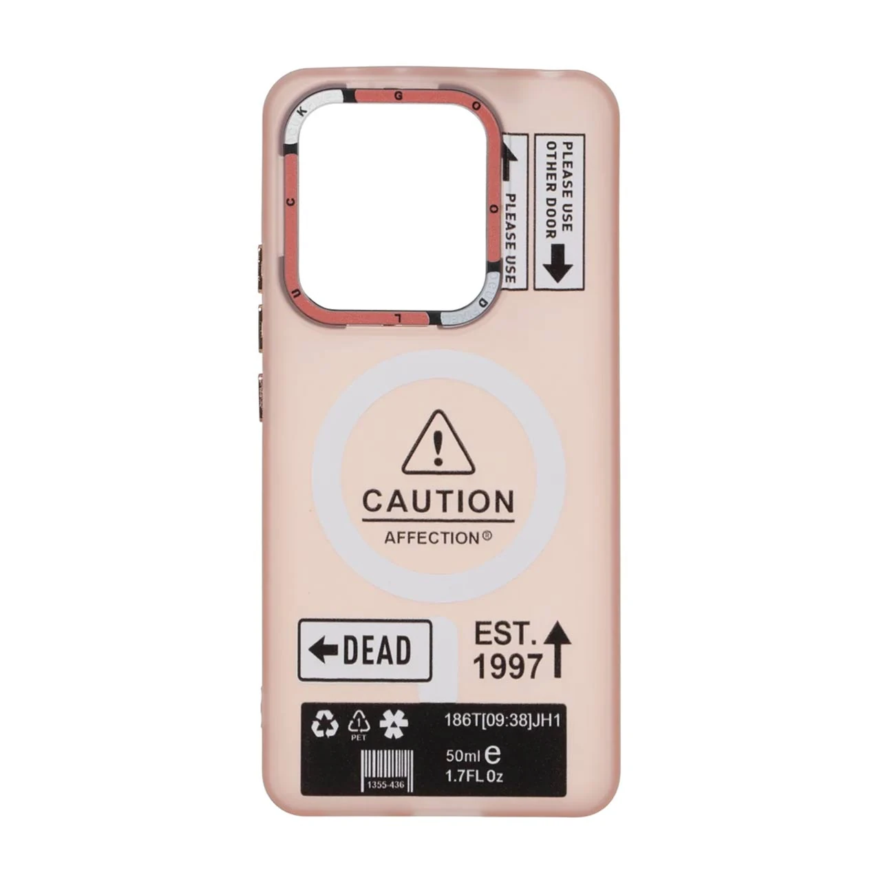قاب Caution مات طرح مگ سیف دکمه متال Xiaomi Redmi Note 14 4G - صورتی