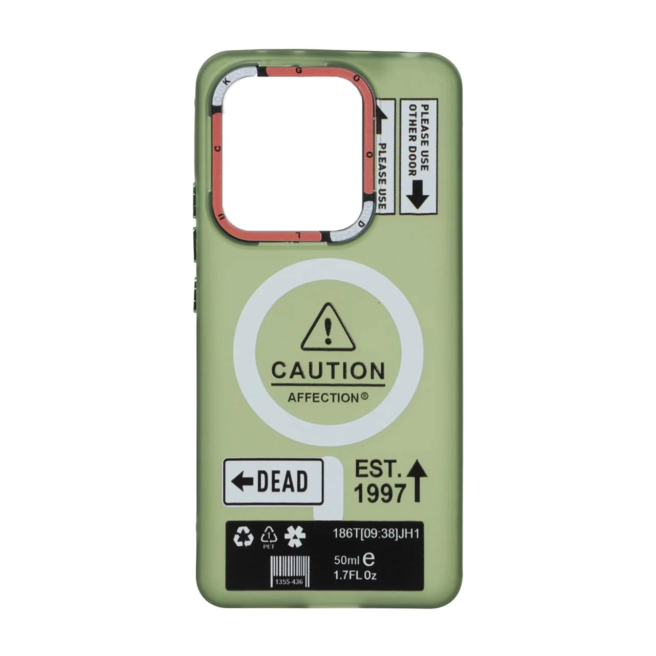 قاب Caution مات طرح مگ سیف دکمه متال Xiaomi Redmi Note 14 4G - سبز