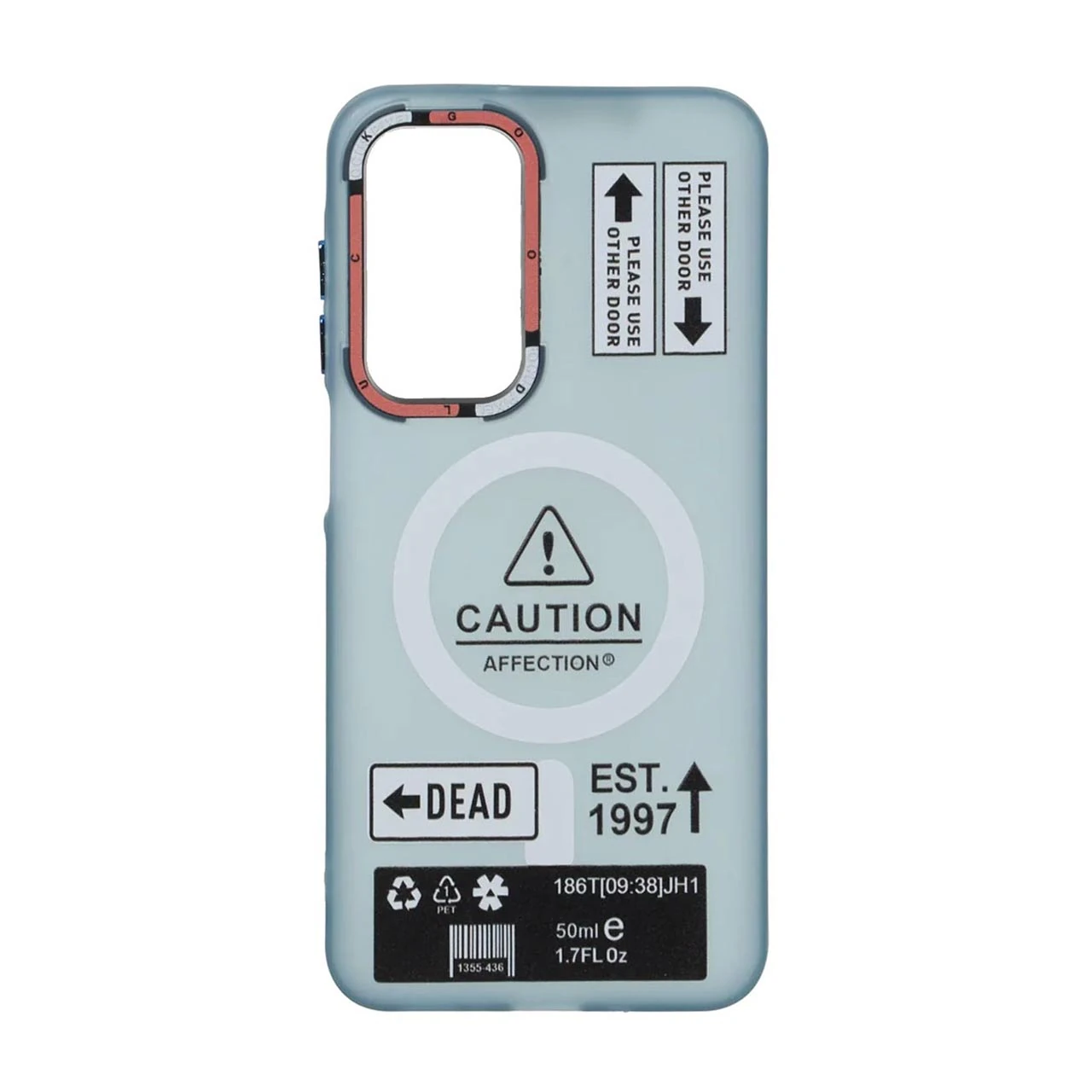 قاب Caution مات طرح مگ سیف دکمه متال Samsung Galaxy A17 / A26 - آبی