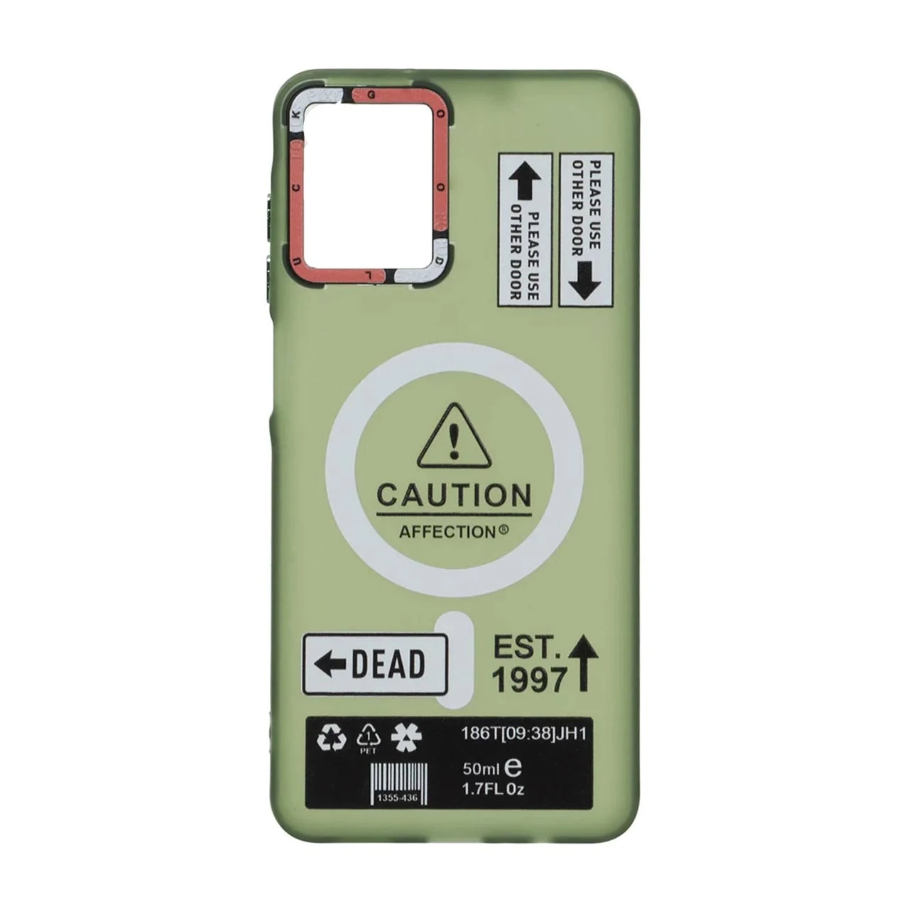 قاب Caution مات طرح مگ سیف دکمه متال Samsung Galaxy A07 - سبز