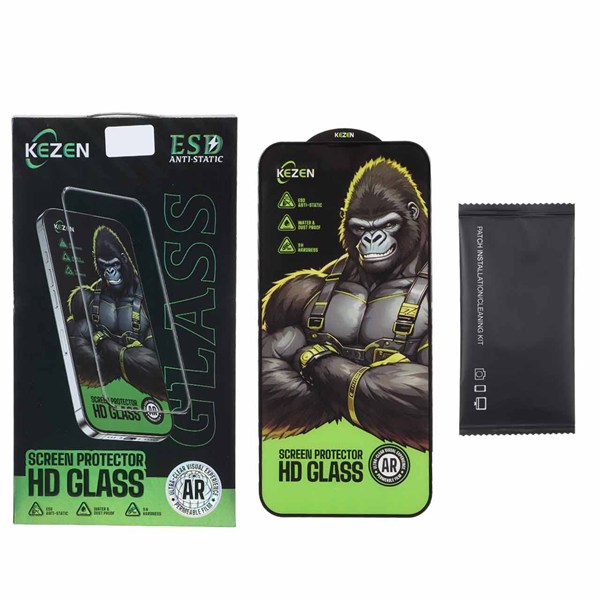 محافظ صفحه نمایش شیشه ای Full Cover Kezen Anti Static ESD مدل Apple iPhone 13 / iPhone 13 Pro / iPhone 14 / 16e (پک دار)