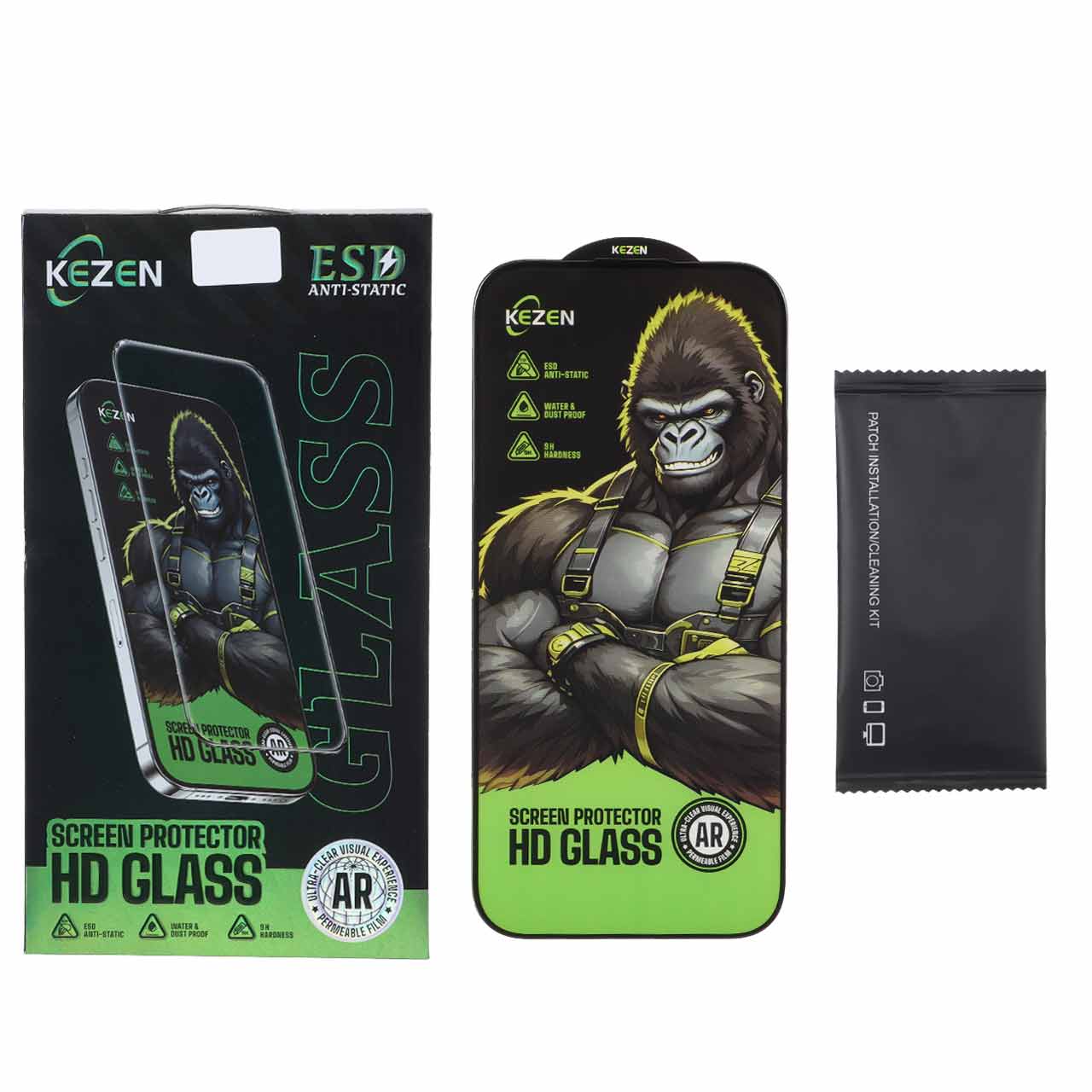 محافظ صفحه نمایش شیشه ای Full Cover Kezen Anti Static ESD مدل Apple iPhone 15 Pro Max (پک دار)