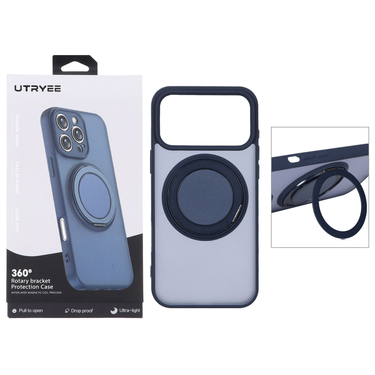 قاب اورجینال UTRYEE مات MagSafe لوپ استندشو Apple iPhone 17 Pro Max - سرمه ای (پک دار)