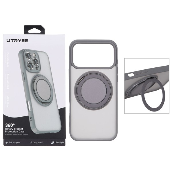 قاب اورجینال UTRYEE مات MagSafe لوپ استندشو Apple iPhone 17 Pro Max - خاکستری (پک دار)