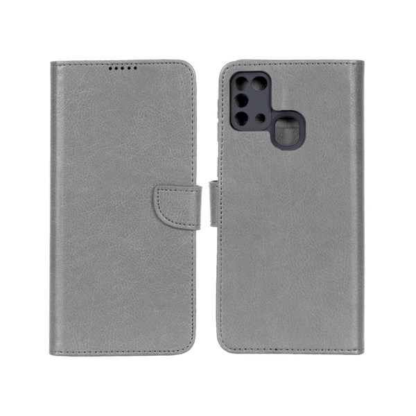 کیف چرمی موبایل مگنتی محافظ لنزدار KRF مدل Samsung Galaxy M31 - طوسی