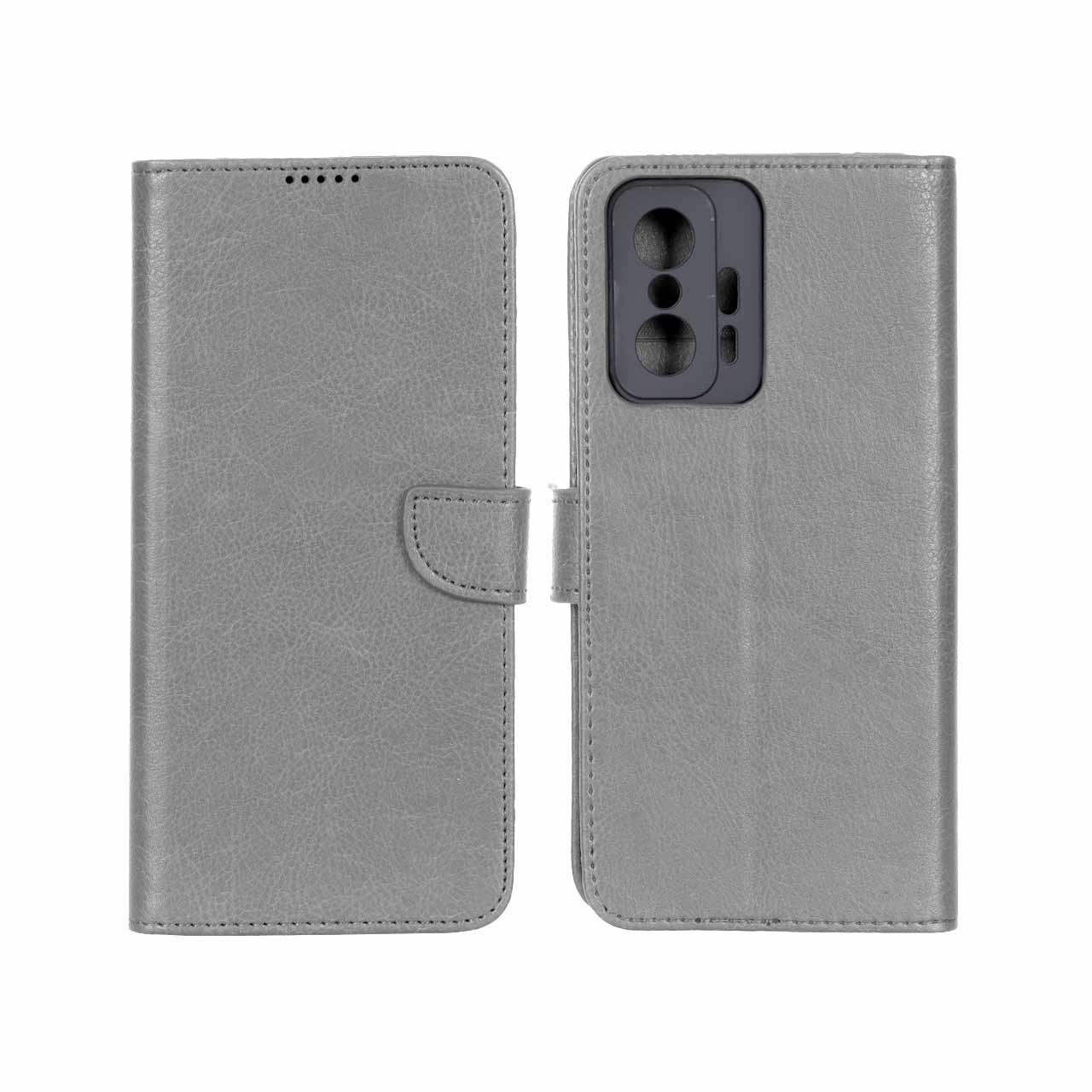 کیف چرمی موبایل مگنتی محافظ لنزدار KRF مدل Xiaomi Mi 11T / Mi 11T Pro - طوسی
