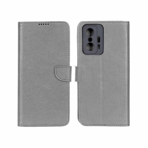کیف چرمی موبایل مگنتی محافظ لنزدار KRF مدل Xiaomi Mi 11T / Mi 11T Pro - طوسی