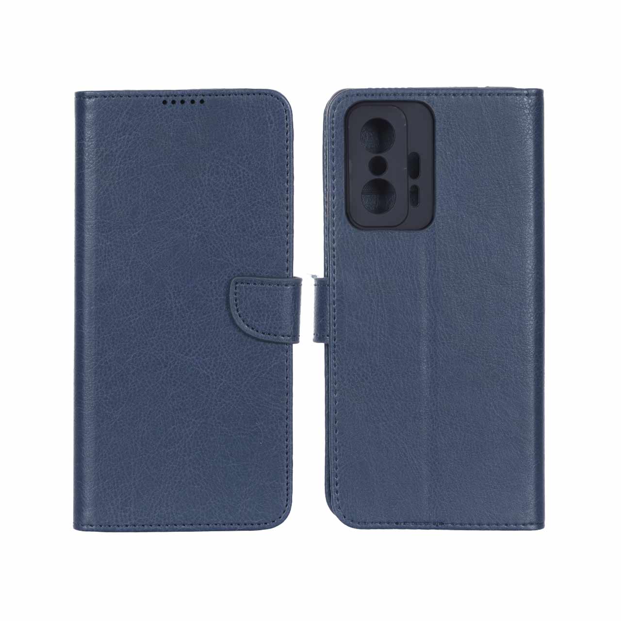 کیف چرمی موبایل مگنتی محافظ لنزدار KRF مدل Xiaomi Mi 11T / Mi 11T Pro - سرمه ای