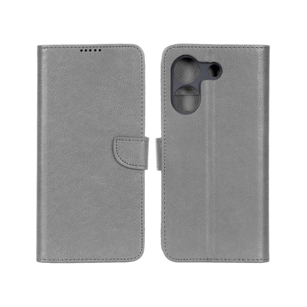 کیف چرمی موبایل مگنتی محافظ لنزدار KRF مدل Xiaomi Poco M7 Pro 5G - طوسی
